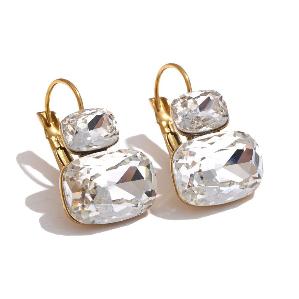 Yhpup Fashion Crystal Candy Stud Earrings French Hoops Trendy White Green Pink Y2K Summer Jewelry for Women 18k PVD Plated