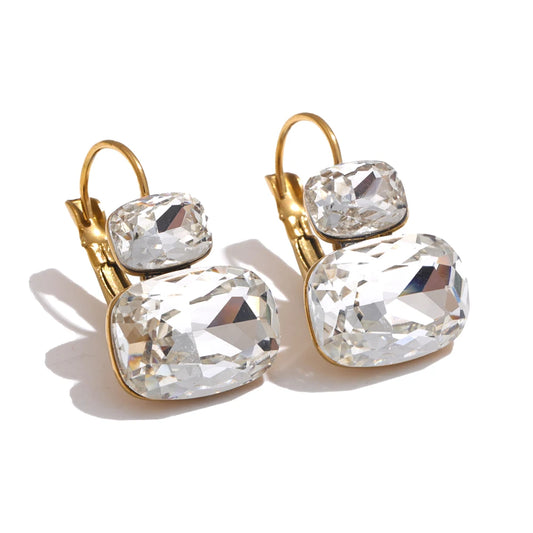 Yhpup Fashion Crystal Candy Stud Earrings French Hoops Trendy White Green Pink Y2K Summer Jewelry for Women 18k PVD Plated