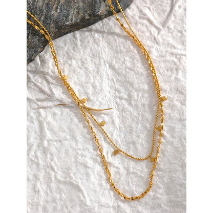Yhpup Stylish Layered Chain Stainless Steel Necklace 18K Gold Plated Texture Waterproof Trendy Korean Thin Chain Jewelry Women