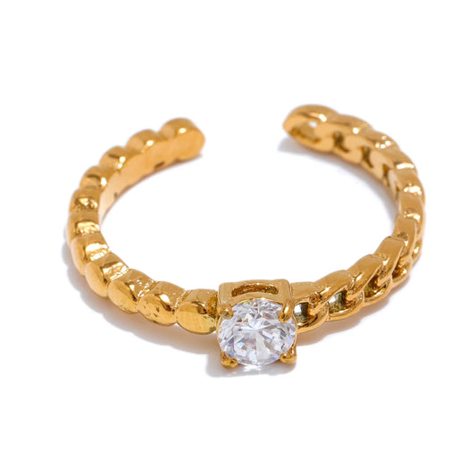 Yhpup Popular Stainless Steel Metal Chain Cubic Zirconia Open Adjustable Ring 18K PVD Plated Exquisite Fashion Jewelry Wholesale