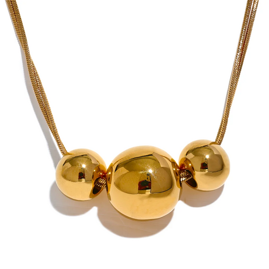 Yhpup 316l Stainless Steel Round Beads Chain Pendant Necklace 18K PVD Plated Metal Women Fashion Daily Trendy Jewelry Gift