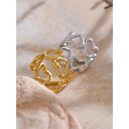 Yhpup Stylish Unique Stainless Steel Heart Love Hollow Ring Water Resistant Metal Attractive Daily Finger Jewellery 202