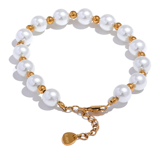 Yhpup Japan Imitation Pearls Handmade Chain Bracelet Bangle Stainless Steel Bead Elegant Stylish Korean Trend Jewelry Waterproof