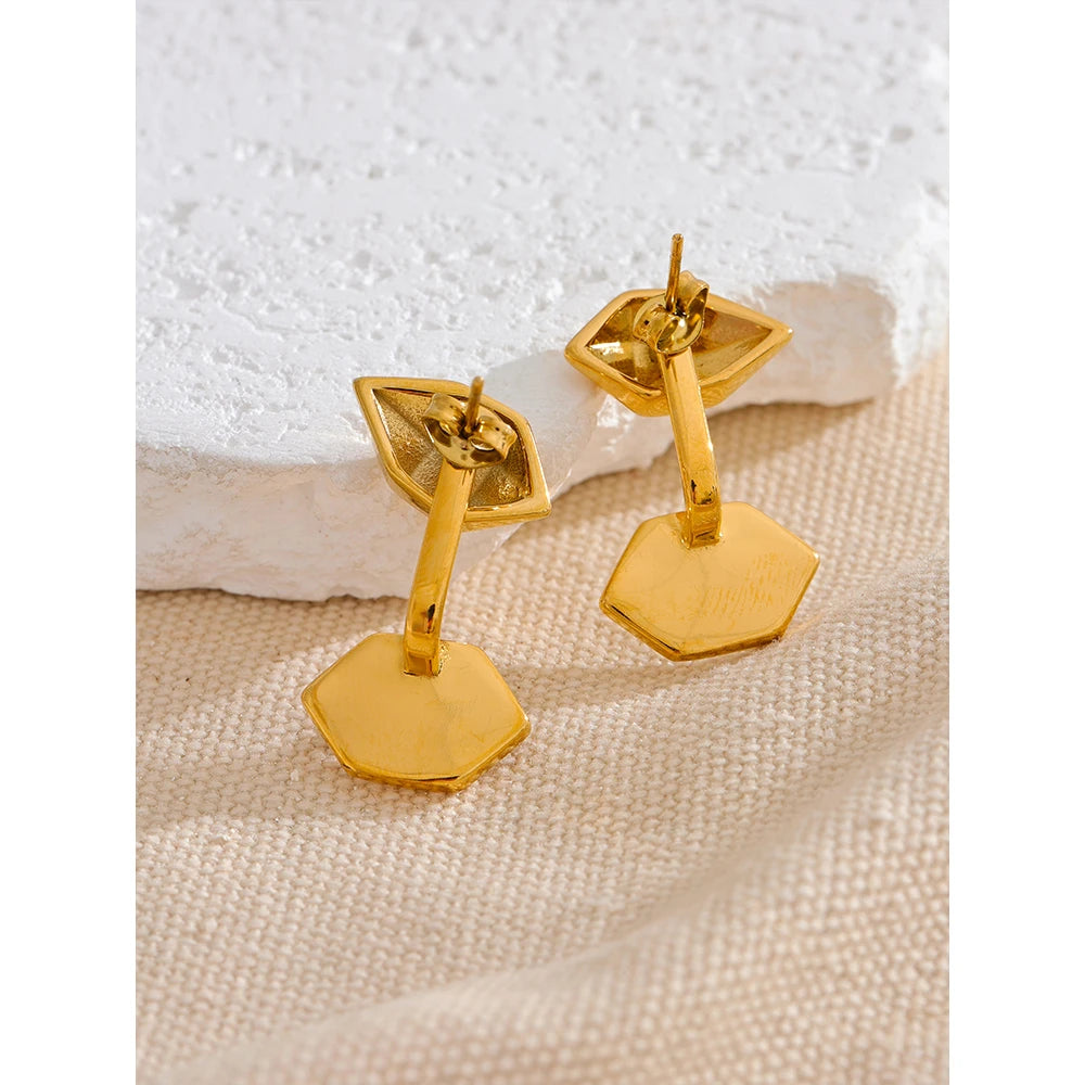 Yhpup Stylish Unique Design Stainless Steel Shell Geometric Drop Earrings Fashion Chic Jewelry Tarnish Resistant 18K PVD Plated