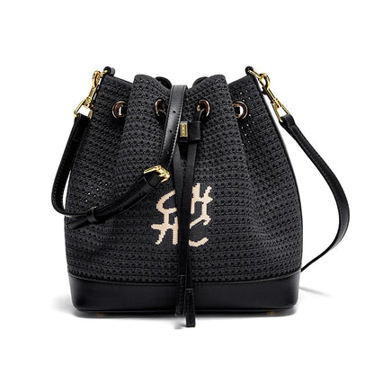 Women's Bucket Bag Vacation Style Women's Shoulder BagSpring New Fabric Splicing Design Handbag