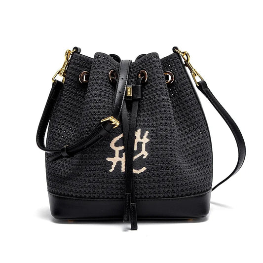 Women's Bucket Bag Vacation Style Women's Shoulder BagSpring New Fabric Splicing Design Handbag
