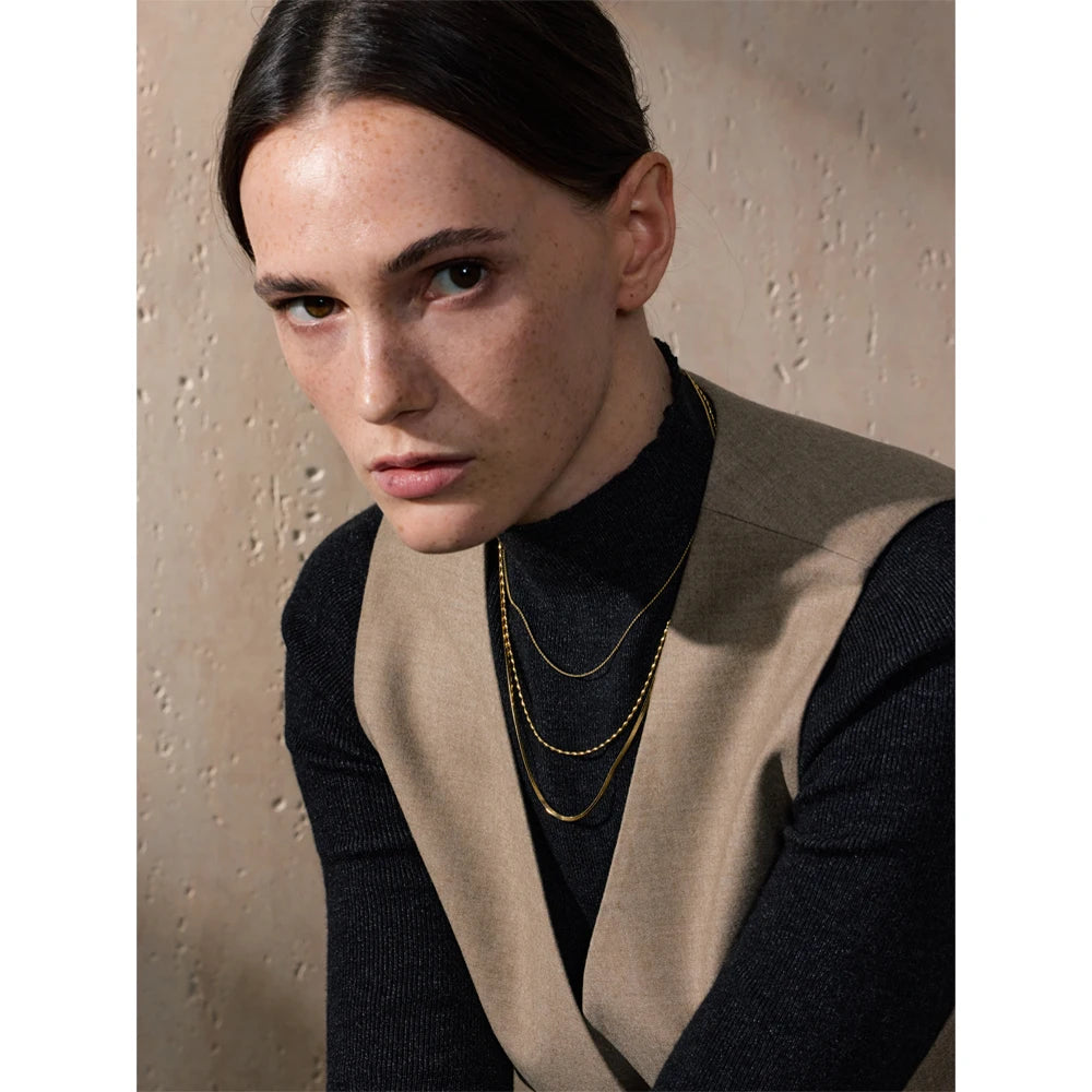 Yhpup High Quality Minimalist Stainless Steel Layered Stacking Fashion Chain Necklace Waterproof Basic Classic Trendy Jewelry