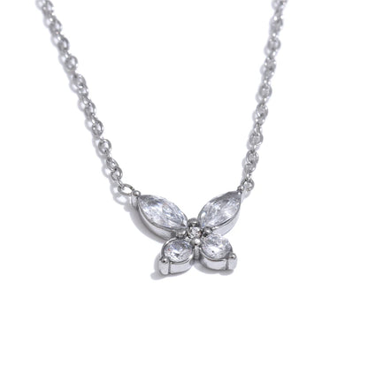 Yhpup Delicate Bling Cubic Zirconia Butterfly Pendant Necklace Gold Silver Color High Quality Fashion Collar Jewelry Waterproof