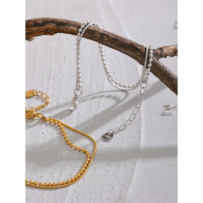 Yhpup Stainless Steel Flat & Bead Chains Double Layer Fashion Bracelet Bangle Men Women Charm Summer Beach Trendy Chic Jewelry