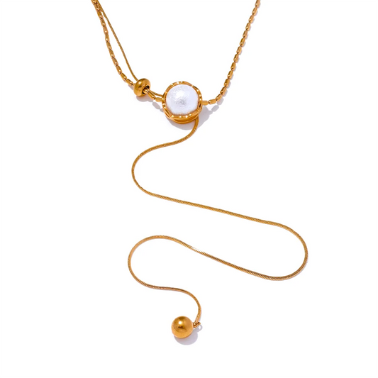 Yhpup Stainless Steel Imitation Pearl Korean Style Chain Necklace Water Resistant Personalized Fashion Neck Pendant Jewelry
