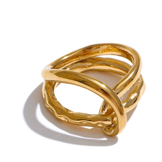 Yhpup 6789# Distinctive Stainless Steel Metal Geometric Fashion Ring for Women 18K PVD Plated Minimalist Statement Jewelry Gift