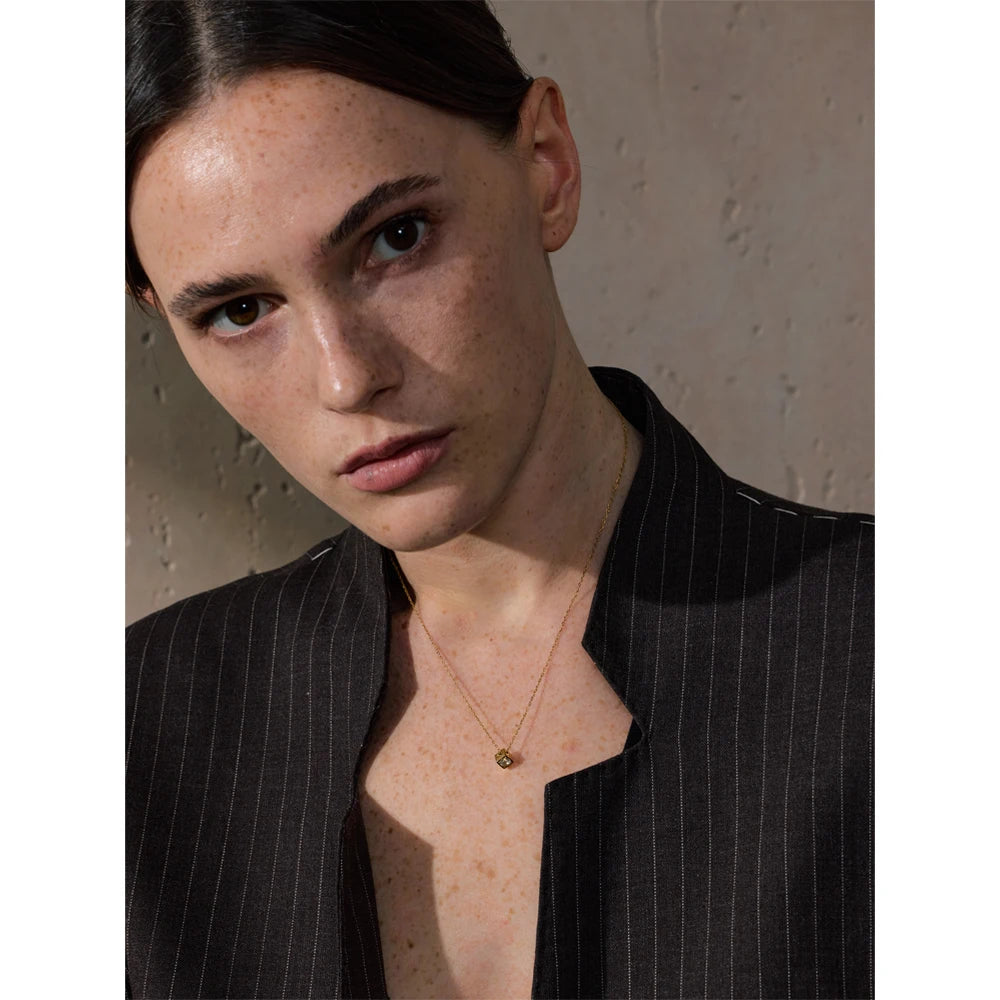 Yhpup “ Be Careful of Your Intention ” Delicate Stainless Steel Shiny Cubic Zirconia Square Necklace Pendant Chic Jewelry