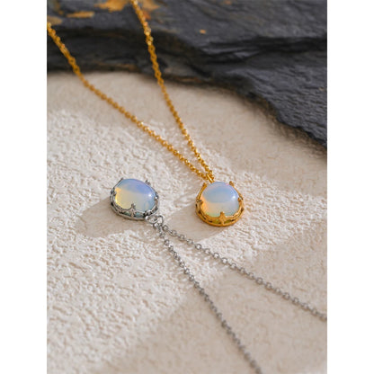 Yhpup Natural Opal Stone Pendant Fashion Necklace for Women Stainless Steel High Quality Popular Jewelry Waterproof Gift