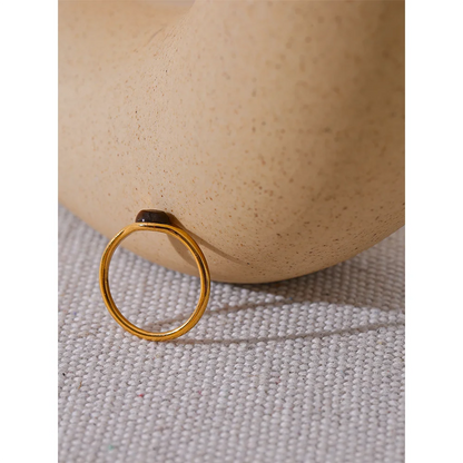 Yhpup Chic Natural Stone Stainless Steel Fashion Ring Minimalist Gold Color Waterproof France Jewelry Women Accessories Gift