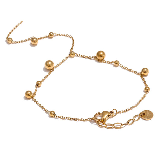 Yhpup Stainless Steel Beads Back of Hand Chain Gold Color Finger Bracelet 18K PVD Plated Summer Individualistic Jewelry Gift