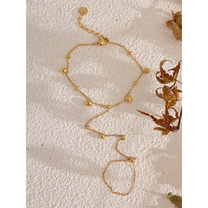 Yhpup Stainless Steel Beads Back of Hand Chain Gold Color Finger Bracelet 18K PVD Plated Summer Individualistic Jewelry Gift