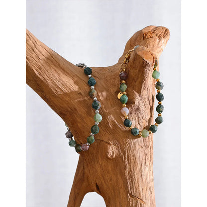 Yhpup Indian Agate Natural Stone Beads Chain Men Bracelet Bangle Stainless Steel Wrist Handmade Summer Jewelry Waterproof