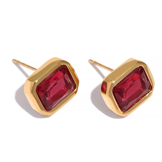 Yhpup Square Geometric White Green Cubic Zirconia CZ Bling Stud Earrings Stainess Steel Waterproof Charm Women Basic Jewelry