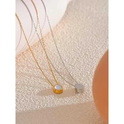 Yhpup 316L Stainless Steel Natural Stone Exquisite Shell Pendant Necklace for Women Chic Waterproof Metal Stylish Collar Jewelry