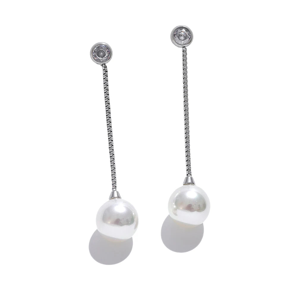 Yhpup Korean Imitation Pearls Long Chain Hanging Dangle Earrings for Women Anti Allergic Stainless Steel Charm Daily Jewelry