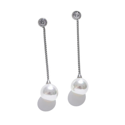 Yhpup Korean Imitation Pearls Long Chain Hanging Dangle Earrings for Women Anti Allergic Stainless Steel Charm Daily Jewelry