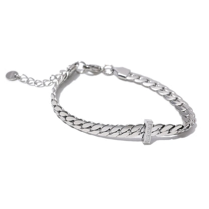 Yhpup High Quality 18K Gold Plated Cuban Chain Stainless Steel Bracelet Bangle Zircon Statement Chic Fashion Waterproof Jewelry