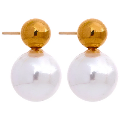 Yhpup Round Simulated Pearls Stud Earrings Chic Stainless Steel Korean Jewelry for Women Elegant Trendy Gala Gift