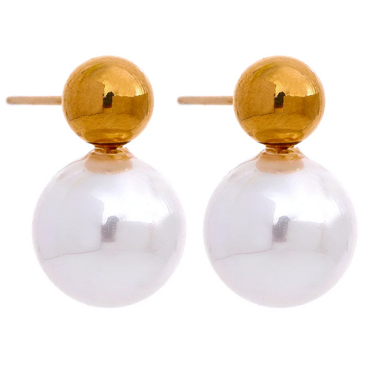 Yhpup Round Simulated Pearls Stud Earrings Chic Stainless Steel Korean Jewelry for Women Elegant Trendy Gala Gift