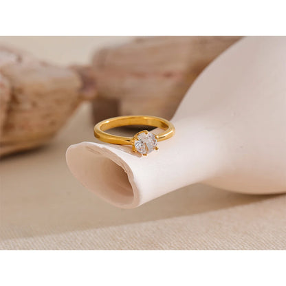 Yhpup AAA Cubic Zirconia Classic Ring High Quality 18k Gold Color Stainless Steel Fashion Charm Jewelry