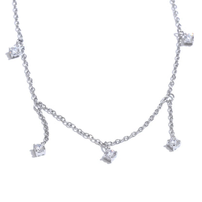 Yhpup Delicate Shiny Cubic Zirconia Drop Collarbone Chain Necklace Fashion Stainless Steel Temperament Delicate Jewelry Women