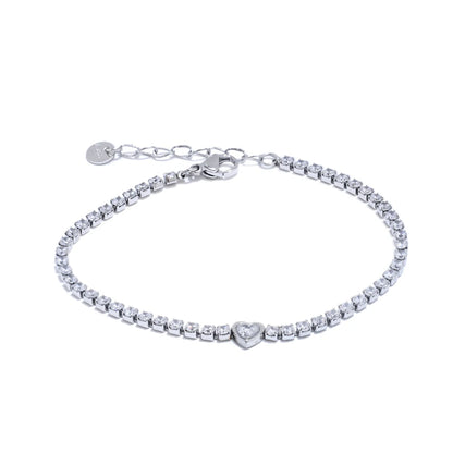 Yhpup Delicate Bling Cubic Zirconia Heart Chain Bracelet Bangle Exquisite Stainless Steel Shiny Waterproof Wrist Jewelry Gift