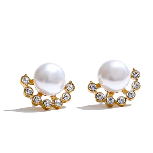 Yhpup Delicate Smooth Simulated Pearls Zirconia Chic Stud Earrings Korean Trendy Exquisite Stainless Steel Fashion Jewelry Gift