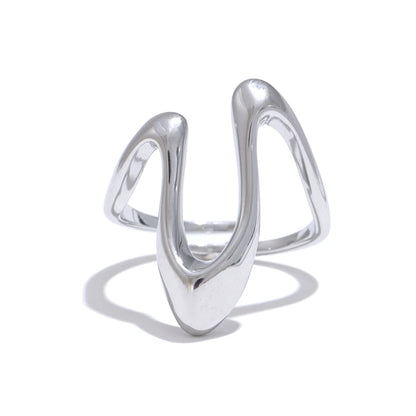 Yhpup Rust Proof Stainless Steel Metal U Shape Fashion Minimalist Adjustable Ring Fashion Jewelry Accessories Real Gold Plated