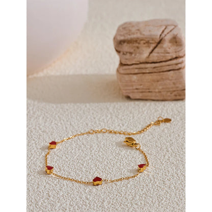 Yhpup Double Side Enamel Heart Chain Chic Bracelet Bangle Gift Stainless Steel Fashion Charm Korean Golden Jewelry Women