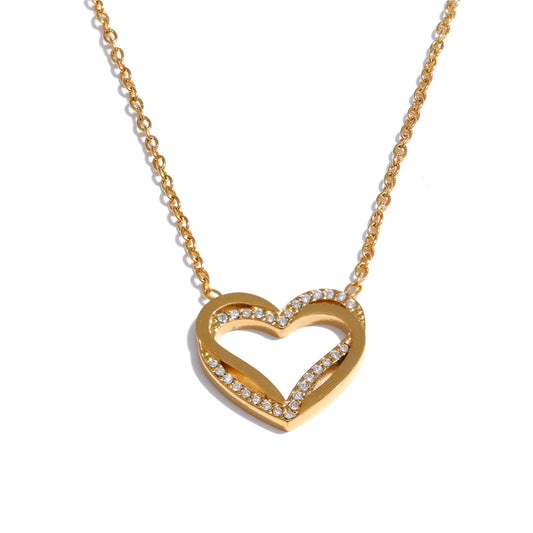 Yhpup Fashion Stainless Steel Zirconia Heart Love Hollow Pendant Necklace for Women Exquisite Romantic Jewelry Girlfriend Gift