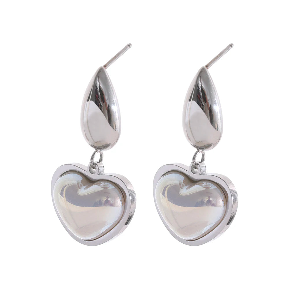 Yhpup Golden Elegant Imitation Pearls Heart Stainless Steel Drop Dangle Earrings Fashion Korean Trendy Charm Jewelry for Women