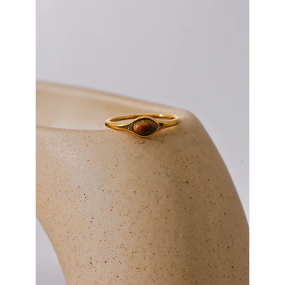 Yhpup Chic Natural Stone Stainless Steel Fashion Ring Minimalist Gold Color Waterproof France Jewelry Women Accessories Gift