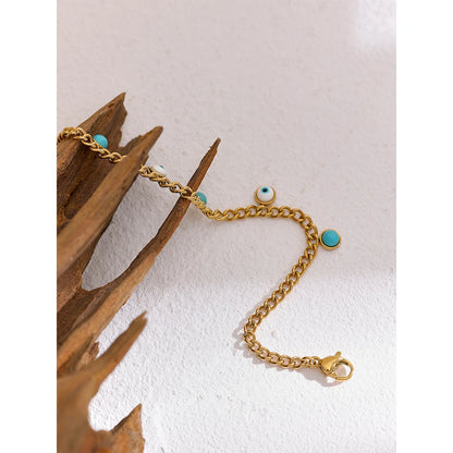 Yhpup Stainless Steel Turquoise Stone Resin Eye Charm Fashion Bracelet Bangle Golden Daily Trendy Jewelry for Female Браслет