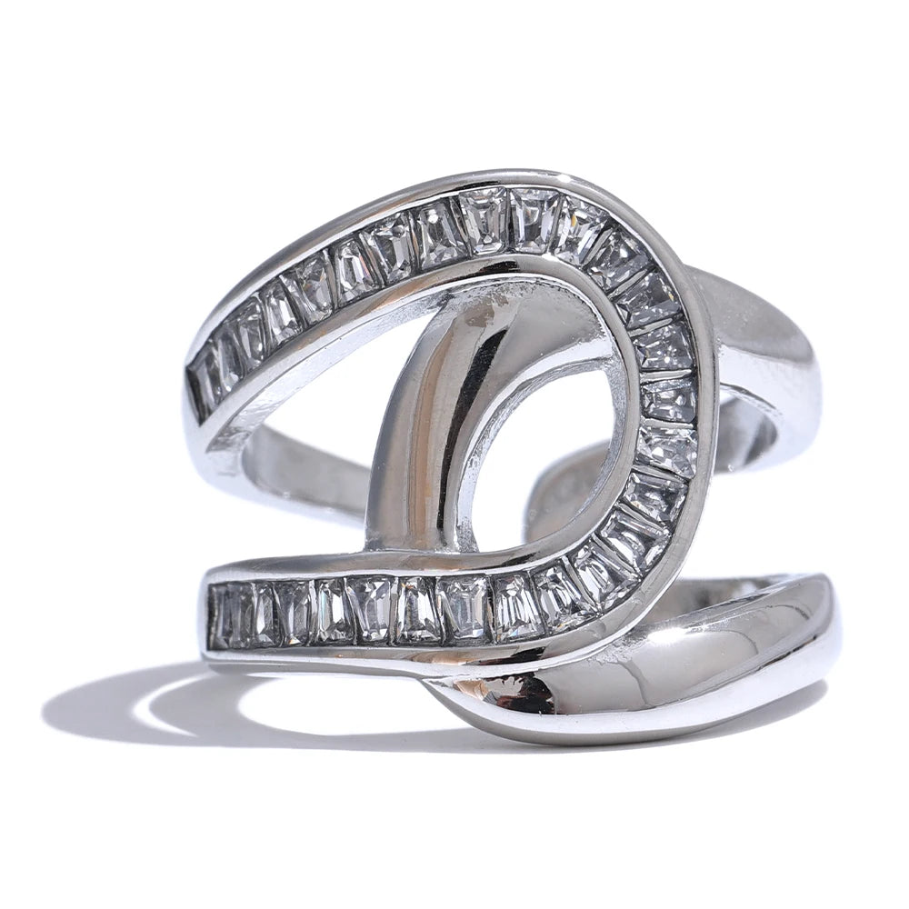 Yhpup Fashion Stainless Steel Cubic Zirconia Open Ring for Women High Quality Geometric Delicate Zircon Jewelry 18K PVD Plated
