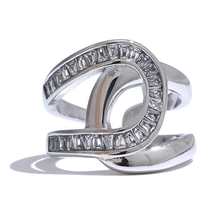 Yhpup Fashion Stainless Steel Cubic Zirconia Open Ring for Women High Quality Geometric Delicate Zircon Jewelry 18K PVD Plated