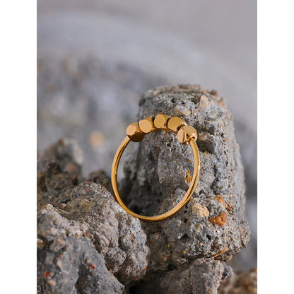 Yhpup Stainless Steel Square Beads Ring Women Fashion Thin Metal Gold Silver Color Summer Rust Proof Finger Jewelry Anneaux