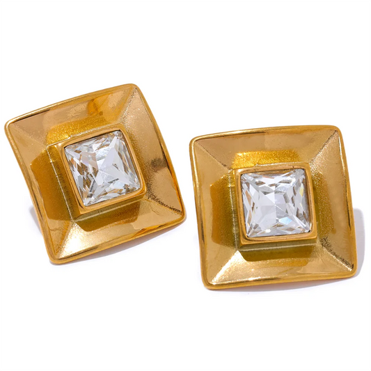 Yhpup Delicate Transparent Crystal Stainless Steel Square Stud Earrings Prevent Allergy Trendy Fashion Daily Jewelry Gift