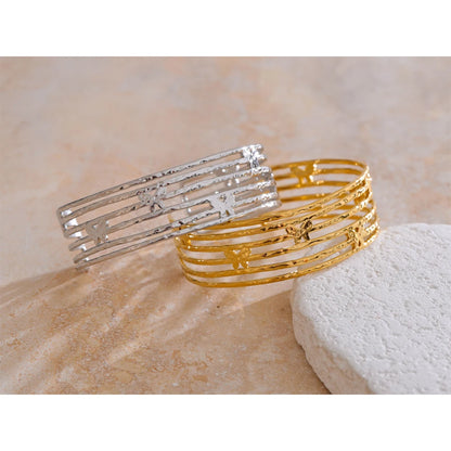 Yhpup Statement Stainless Steel Butterfly Hollow Wide Fashion Cuff Open Bracelet Bangle for Women Waterproof Jewelry New