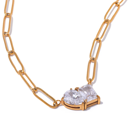 Yhpup Premium AAA Cubic Zirconia Pendant Necklace Gold Color Chain Stainless Steel Geometric High Quality Jewelry for Women