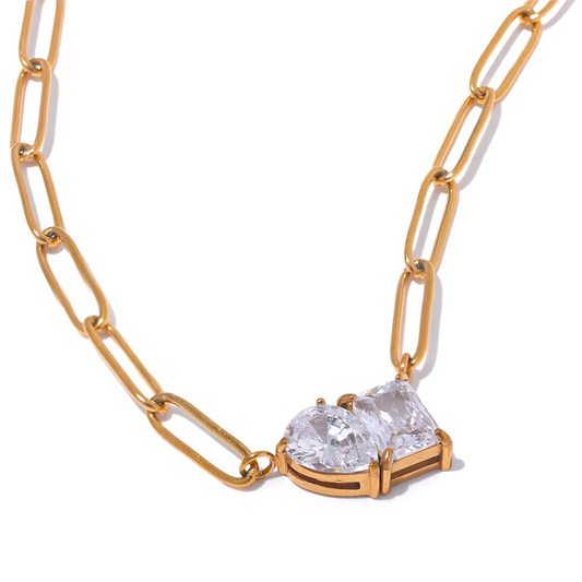 Yhpup Premium AAA Cubic Zirconia Pendant Necklace Gold Color Chain Stainless Steel Geometric High Quality Jewelry for Women