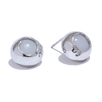 Yhpup Exquisite Natural Stone Stainless Steel Round Fashion Stud Earrings High Quality Stylish Versatile Daily Jewelry for Women