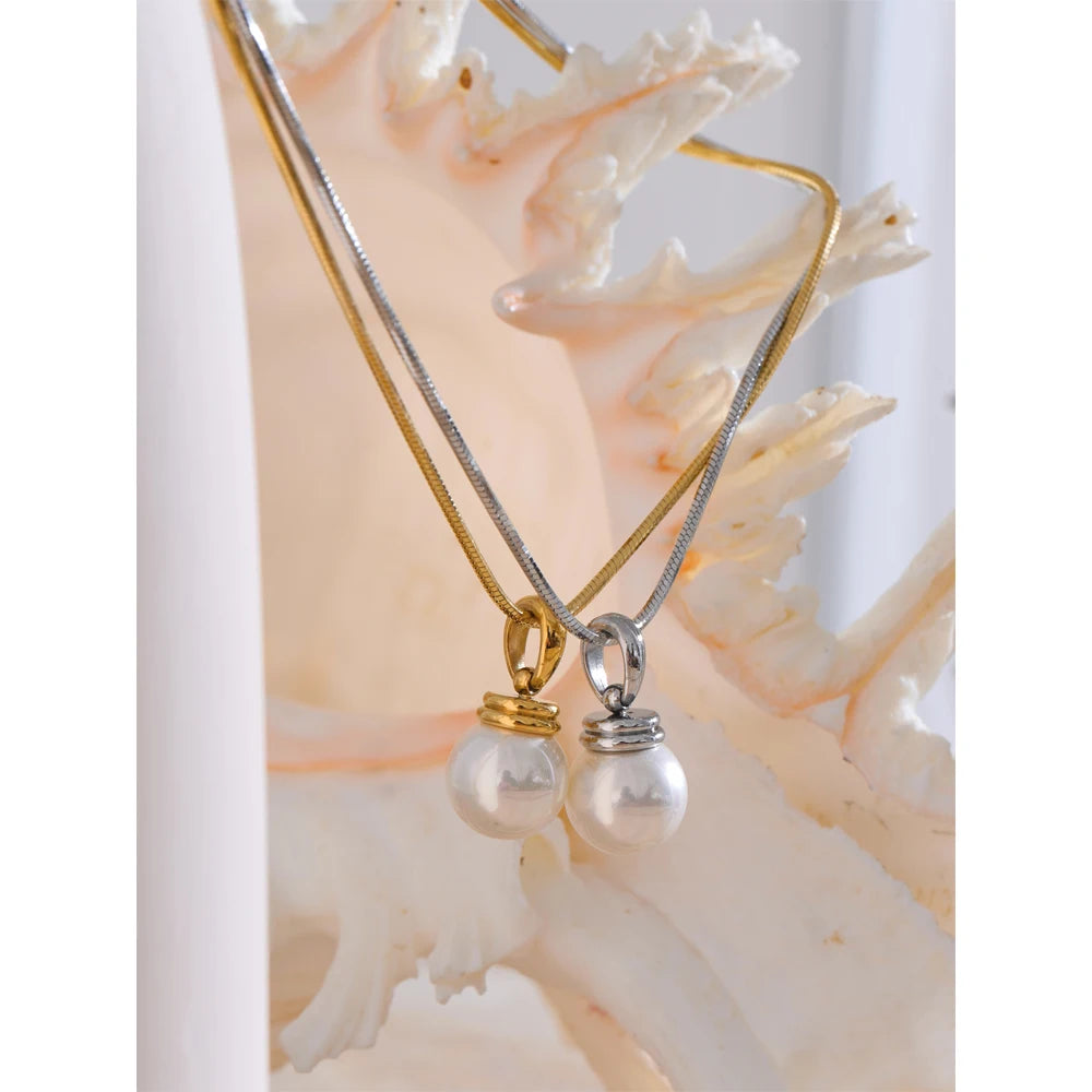Yhpup Exquisite High Quality Stainless Steel Simulated Pearls Removable Necklace Pendant Waterproof Fashion Daily Jewelry Office