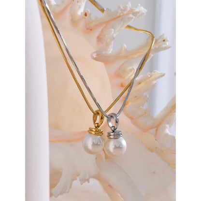 Yhpup Exquisite High Quality Stainless Steel Simulated Pearls Removable Necklace Pendant Waterproof Fashion Daily Jewelry Office