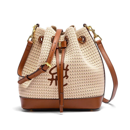 Women's Bucket Bag Vacation Style Women's Shoulder BagSpring New Fabric Splicing Design Handbag