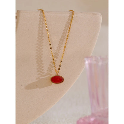 Yhpup Stainless Steel Red Agate Natural Stone Chic Pendant Necklace Trendy Collar 18K Golden PVD Plated Charm Jewelry Waterproof